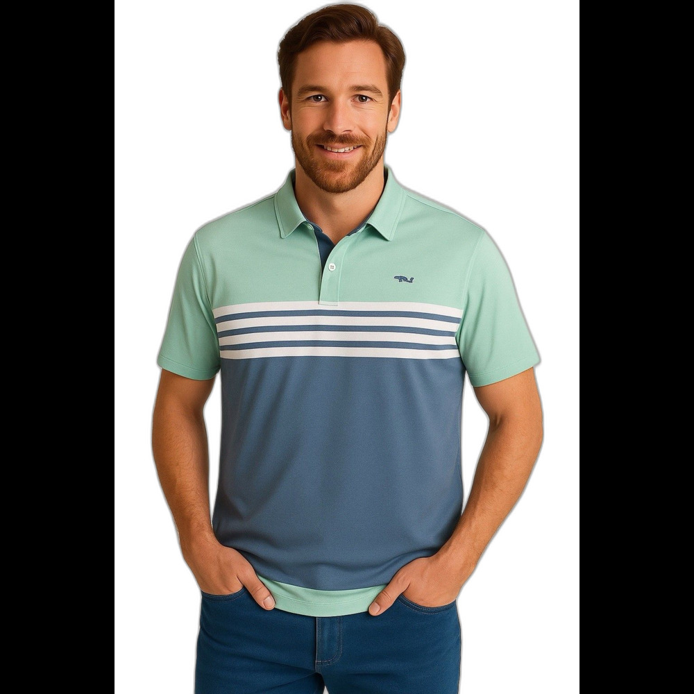 Coastal‎ Cotton Performance Polo Shirt Mens Blue Striped Golf Medium
